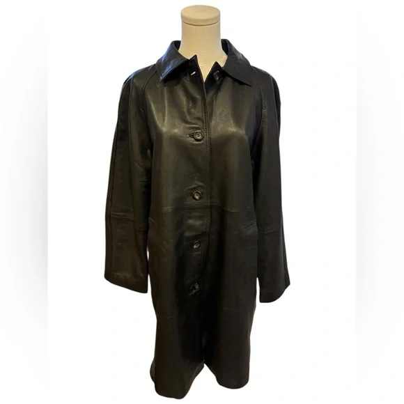 H&M NWT Knee Length Black Leather Jacket in Sz M - Picture 7 of 15